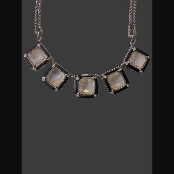 Vintage White House Black Market Clear Crystal Black Enamel Silver 20" Necklace - Picture 11 of 13